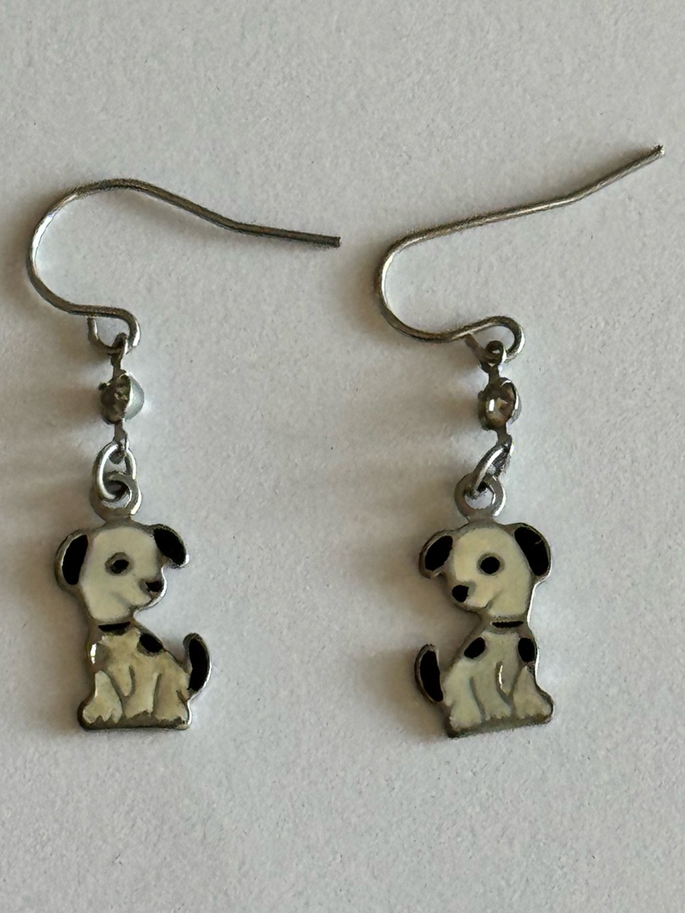 Cute Enamel Black White Dog Dangle Earrings Puppy Charm